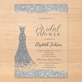 Invitations En Acrylique Robe Diamond Argent Cadre Étincelant (Recto)