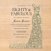 Invitations En Acrylique Robe d'or Fêtes de 80e anniversaire (Recto)