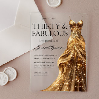 Invitations En Acrylique Robe dorée Champagne Fabulosa 30e anniversaire