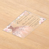 Invitations En Acrylique Robe Élégante Rose or Quinceanera (Poser)
