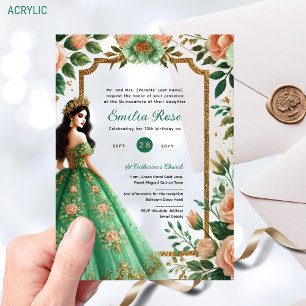 Invitations En Acrylique Robe émeraude pour la fête des quinze ans de la pê