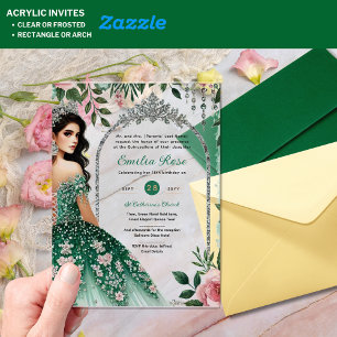 Invitations En Acrylique Robe émeraude verte argentée en acrylique pour Qui