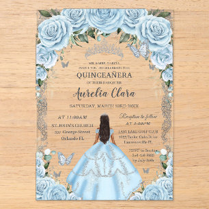Invitations En Acrylique Robe Fleurie Bleu Ciel Quinceañera Princesse Châta