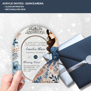Invitations En Acrylique Robe Fleurie Bleue Argentée Acrylique pour Quincea