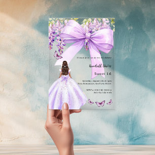 Invitations En Acrylique Robe florale à noeud papillon lavande Sweet 16 cla
