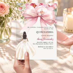 Invitations En Acrylique Robe florale à nœud rose blush pour l'arche de Qui