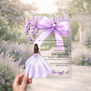 Invitations En Acrylique Robe florale arc lavande clair Quinceanera