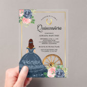Invitations En Acrylique Robe florale bleu marine Charro Gold Quinceanera (In situ (ordinateur de poche))