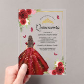 Invitations En Acrylique Robe Florale Bourgogne papillon Quinceanera (In situ (ordinateur de poche))