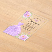 Invitations En Acrylique Robe florale lavande papillon Or Quinceanera (Poser)
