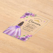Invitations En Acrylique Robe florale lavande papillon Or Quinceanera (Poser)