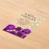 Invitations En Acrylique Robe Florale Violet & Or 40e fête d'anniversaire (Poser)