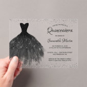 Invitations En Acrylique Robe noire Script Parties scintillant Quinceañera  (In situ (ordinateur de poche))