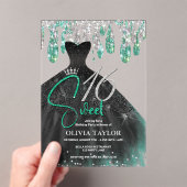 Invitations En Acrylique Robe noire verte élégante douce 16 monogramme (In situ (ordinateur de poche))