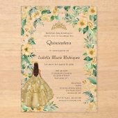Invitations En Acrylique Robe Or Floral Élégant Formal Quinceanera (Recto)
