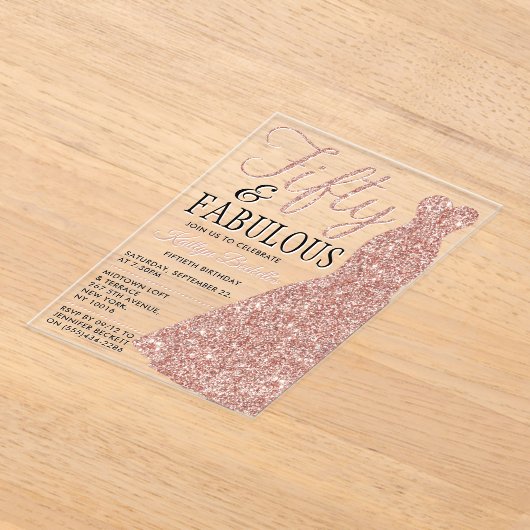 Invitations En Acrylique Robe Parties scintillant élégante | Cinquante et f (Poser)
