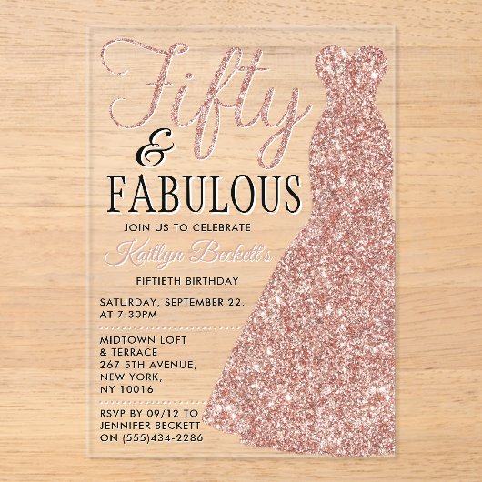 Invitations En Acrylique Robe Parties scintillant élégante | Cinquante et f (Recto)