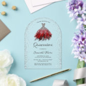 Invitations En Acrylique Robe Parties scintillant en argent rouge Quinceañe (Insitu (Mariage))