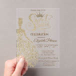 Invitations En Acrylique Robe Parties scintillant or, Diamants Vert Sweet 1<br><div class="desc">Parties scintillant d'or tiara,  robe,  et diamants Sweet 16 anniversaire invitation fête.</div>