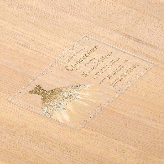 Invitations En Acrylique Robe Parties scintillant or Script Quinceañera Par (Poser)