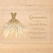 Invitations En Acrylique Robe Parties scintillant or Script Quinceañera Par (Recto)