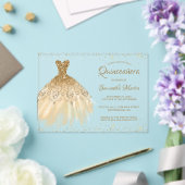 Invitations En Acrylique Robe Parties scintillant or Script Quinceañera Par (Insitu (Mariage))