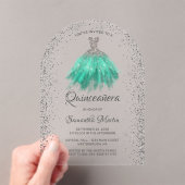 Invitations En Acrylique Robe Parties scintillant Silver Aqua Quinceañera P (In situ (ordinateur de poche))