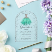 Invitations En Acrylique Robe Parties scintillant Silver Aqua Quinceañera P (Insitu (Mariage))