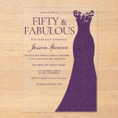 Invitations En Acrylique Robe pourpre Cinquante et fabuleux 50e anniversair (Recto)