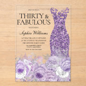 Invitations En Acrylique Robe pourpre Trente et fabuleux 30e anniversaire (Recto)