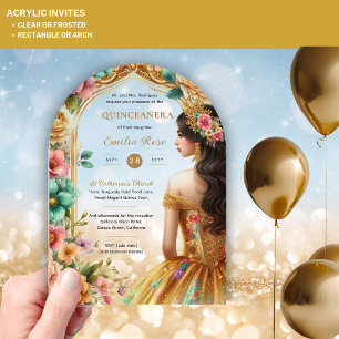 Invitations En Acrylique Robe Quinceañera Roses Roses Vert Rose Quinceañera