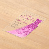 Invitations En Acrylique Robe rose chaude 50e fête d'anniversaire (Poser)