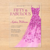 Invitations En Acrylique Robe rose chaude 50e fête d'anniversaire (Recto)