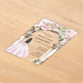 Invitations En Acrylique Robe rose florales arche claire Quinceanera (Poser)