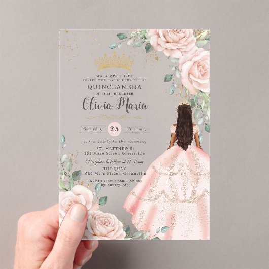 Invitations En Acrylique Robe rose flush princesse Gown Quinceanera (In situ (ordinateur de poche))