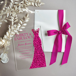 Invitations En Acrylique Robe Rose Incroyable Fête d'anniversaire 30 ans