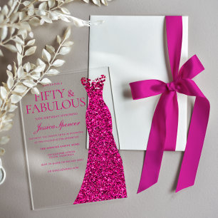 Invitations En Acrylique Robe Rose Incroyable Fête d'anniversaire 50 ans