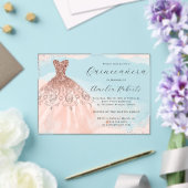 Invitations En Acrylique Robe rose or Élégante à étincelle Quinceanera (Insitu (Mariage))