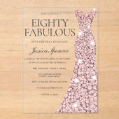 Invitations En Acrylique Robe rose or étincelante 80e anniversaire (Recto)
