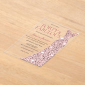 Invitations En Acrylique Robe rose or étincelle 40e anniversaire (Poser)
