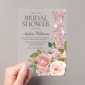 Invitations En Acrylique Robe rose or & Fête des mariées de Fleurs Roses Bl (In situ (ordinateur de poche))