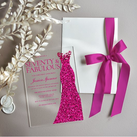 Invitations En Acrylique Robe rose Soixante-dix et fabuleux 70e anniversair