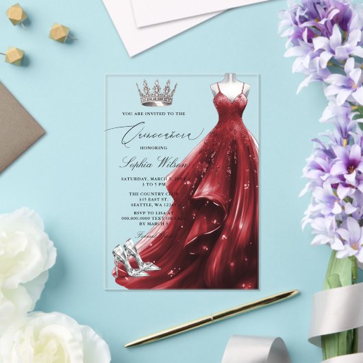 Invitations En Acrylique Robe rouge argent Princesse Quinceañera (Insitu (Mariage))