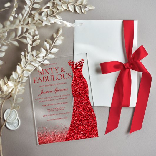 Invitations En Acrylique Robe rouge Soixante et fabuleuse 60e fête d'annive