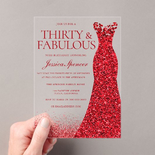 Invitations En Acrylique Robe rouge Trente et fabuleuse fête du 30e anniver (In situ (ordinateur de poche))