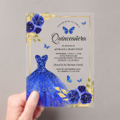 Invitations En Acrylique Robe Royal Bleue Florale Papillon Or Quinceanera (In situ (ordinateur de poche))
