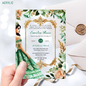Invitations En Acrylique Robe verte en or Quinceañera Emerald Mis Quince