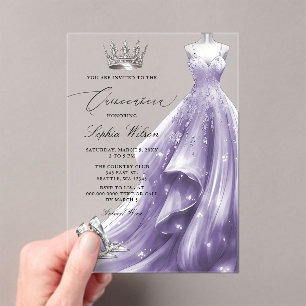 Invitations En Acrylique Robe violette argentée Hiver Flammes de neige Quin