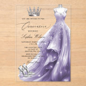 Invitations En Acrylique Robe violette argentée Hiver Flammes de neige Quin (Recto)