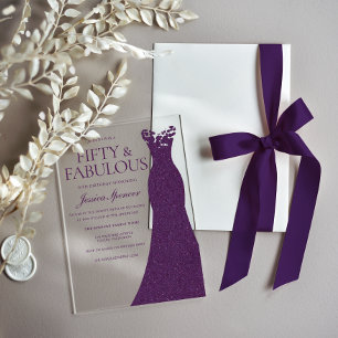 Invitations En Acrylique Robe violette Cinquante ans et fabuleuse 50e anniv